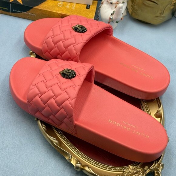 🆕 KURT GEIGER LONDON 🧿 NWOT Meena Eagle Quilted Slide, Salmon - Sz 42 US 11 - Picture 8 of 12